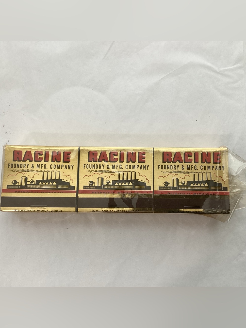 Vtg. RACINE FOUNDRY & Mfg. Company Packet of unopened and unstuck matches